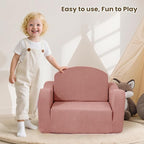 Comfy Toddler Chair for Kids, 2-in-1 Toddler Soft Plush Couch Fold Out, Convertible Kids Couch to Lounger, Baby Sofa for Boys and Girls, Pink