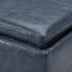 SIMPLIHOME Rockwood 18 inch Wide Contemporary Square Cube Storage Ottoman with Tray in Denim Blue Vegan Faux Leather, Assembled, For the Living Room, Entryway and Family Room