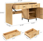 Farmhouse 47" Executive Desk, Home Office Desk with File Drawer and Power Outlet, Computer Desk with 2 Drawers and 1 Storage Cabinet, Workstation for Office Home (Natural Oak)