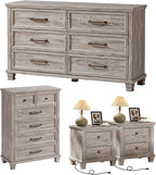 Farmhouse Bedroom Dresser and Nightstand Set of 4, 6 Drawer Tall & Low Dresser & 2 Drawer Nightstand Set, Rustic Wood Bedroom Furniture Set for Livingroom, Hallway, Grey