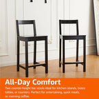 Amazon Basics Wooden Bar Stool with Backrest 24", Black, Set of 2