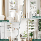 Smiry Over The Toilet Storage Cabinet, 4-Tier Bamboo Bathroom Organizers with Adjustable Shelf & 4 Hooks, Space Saving Shelf Rack for Bathrooms, Laundry Room, Balcony, White