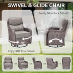 HUMMUH Outdoor Patio Wicker Swivel Rocker Chairs Set of 2 with 6-Inch Thick Cushion High Back Wicker Conversation Set for Porch Balcony Deck