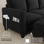 Sectional Sofa and Couches for Living Room, 78'' Black 3 Seat L-Shaped Couch with Movable Ottoman, Comfy Velvet Convertible Sectionals Sofas with Chaise for Apartment, Office, Small Space