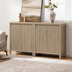SICOTAS Sideboard Buffet Cabinet with Storage, Fluted Credenza Console Cabinet with Adjustable Shelves, Farmhouse Coffee Bar Storage Cabinets for Kitchen, Living Room, Entryway, Light Oak, 2 PCS