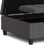 SIMPLIHOME Harrison 40 inch Wide Transitional Square Large Coffee Table Storage Ottoman in Ebony Polyester Tweed, Assembled, for The Living Room and Bedroom