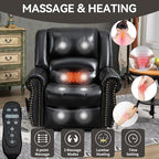 Luxlen Power Lift Recliner Chair for Elderly, Dual Motor Massage Recliner with Lumbar Heat, Heavy Duty Motion Mechanism Lift Chair with Charge Ports, Genuine Leather - Black