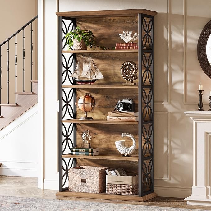 Tribesigns 6-Tier Tall Bookshelf, 71" Industrial Bookcase with Metal Frame, Freestanding Open Storage Shelves for Home Office, Living Room, Bedroom
