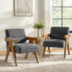 HULALA HOME Modern Accent Chair, Upholstered Arm Chair with Solid Wood Frame, Comfortable Padded Seat and Back, for Living Room, Bedroom Set of 2, Charcoal