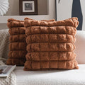 Neelvin Brown Faux Fur Cozy Soft Plaid Decorative Throw Pillow Covers 24x24 inch Set of 2,Velvet Pillowcase Cushion Case for Sofa Couch