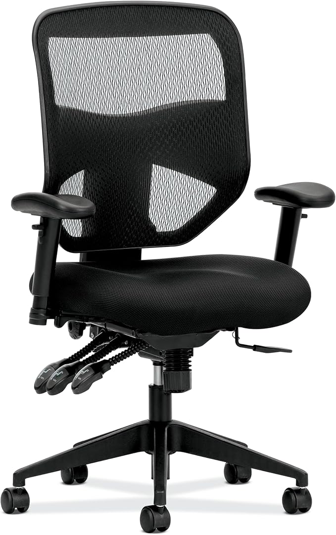 HON Prominent Mesh Ergonomic Office Chair with Adjustable Arms, Back Support, 360° Swivel Task Chair for Computers, Desk, Home Office, ASynchro-Tilt Recline, Black