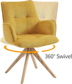 Art Leon Mid Century Modern Desk Chair - Fabric Upholstered Office Chair No Wheels, Swivel Armchair with Oak Wood Legs for Small Space Living Room Bedroom, Set of 2, Yellow