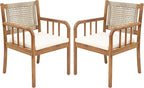 Christopher Knight Home Vera Outdoor Dining Chairs Set of 2, Acacia Wood Dining Chairs, Rattan Woven Back Armchair, Armchair with Cushion Seat, Patio Chair for Poolside Garden Balcony, Teak+Cream