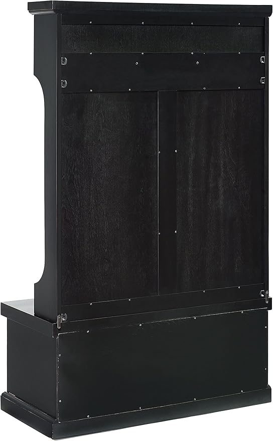 Crosley Furniture Seaside Hall Tree with Shoe Rack Bench and Coat Hooks for Hanging Storage, Distressed Black