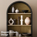 Arch Storage Cabinet with Beech-Wooden Door, 60” Cute Arched Display Cabinet, 4 Tier Farmhouse Buffet Cabinets with Storage for Dining Room, Living Room, Home Office or Kitchen (Black)