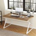 HSH Farmhouse Desk Computer Table, Modern Home Office Desk, Student Desk for Bedroom, Rustic Wood and Metal PC Laptop Desk, Simple Writing Study Gaming Desk Executive Workstation, 55 Inch