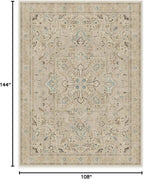 RUGGABLE Washable Vintage Area Rug – Kamran Ivory Opal 9x12, Stain-Resistant, Non-Slip – Large Machine Washable Rugs for Living Room, Bedroom, Hallway, Entryway & Office–with Cushioned Pad