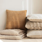 Foindtower Set of 2 Soft Textured Chenille Throw Decorative Pillow Covers Square Accent Solid Cushion Cover Neutral Farmhouse Pillow Case for Couch Sofa Bedroom Living Room 16x16 Inch,Golden Brown