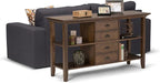 SIMPLIHOME Redmond Console Table - 54 Inch Wide Solid Wood Sofa Table in Rustic Natural Aged Brown, Transitional Storage Table for Entryway or Living Room with 4 Drawers and 4 Open Shelves