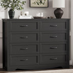 Dresser for Bedroom with 8 Drawers, 54" Wide Wood Chest of Drawers with Deep Drawers & Mental Handle, Modern Dresser TV Stand, Wooden Closet Storage Organizer for Living Room, Hallway, Entryway, Black