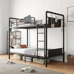Metal Bunk Bed Twin Over Twin, Industrial Bunkbeds Heavy Duty Bed with Safety Guard Rails and Space-Saving Design, Steel Bed for School, Bedroom (Black)