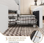 SHA CERLIN Queen Bed Frame with 3 Drawers, USB & Type-C Charging Ports, Velvet Upholstered Platform Bed with Modern Geometric Wingback Storage Headboard, No Box Spring Needed, Easy Assembly, White