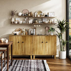 Modern Storage Cabinet 2 in 1 Buffet Storage with Wood Legs and Adjustable Shelf for Dinnig Room Living Room Entryway, Brown Oak