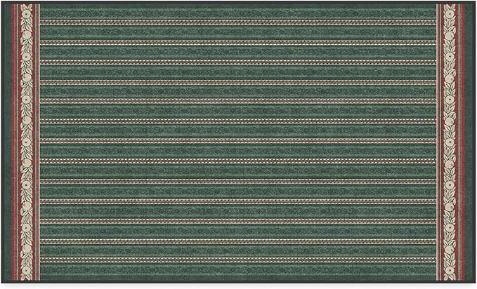RUGGABLE x Morris & Co Machine Washable Christmas Area Rug– Fruit Stripe Spruce Green 3x5, Stain-Resistant, Non-Slip–Small Rugs for Living Room, Bedroom, Hallway, Entryway & Office–with Cushioned Pad
