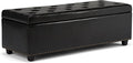 SIMPLIHOME Hamilton 48 inch Wide Transitional Rectangle Storage Ottoman in Midnight Black Vegan Faux Leather, Assembled, For the Living Room, Entryway and Family Room