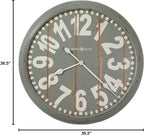 Howard Miller Quade Oversized Wall Clock, Gray Finish Wood Design Off-White Arabic Numerals Quartz Movement, Analog Dial Alarm Clock Wall Mount Best for Home Decor, Office and Kitchen