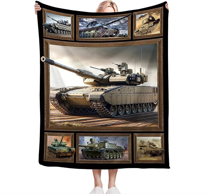 Tank Throw Blanket - Gifts for Military Fans, Soft Warm Cozy Fleece for Boys, Men, Girls, Women, Kids, Adults - Sofa, Couch, Bed Cover 60"x50"