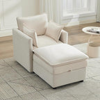 30" Cloud Modular Single Sofa Chair with Storage Ottoman, Modern Upholstered Accent Chair with Storage, Chenille Reading Lounge Armchair for Living Room, Bedroom, Small Space, Beige