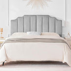 Velvet Upholstered Headboard Queen, Tufted Headboard, Elegantly Curved headboard only, Soft Padded headboards Queen Size, Modern Vertical Channel Design Head Board, Soft Grey