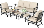 HERA'S HOUSE 5 Pieces Patio Furniture Set, 2 x Cushioned Rocking Chair, 2 x Ottoman, 1 x 3-Seat Sofa, All Cushioned 7 Seats Outdoor Conversation Set for Lawn Garden Backyard