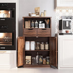 Shintenchi Floor Storage Cabinet, Bathroom Storage Organizer with Doors and Drawers, Freestanding Side Cupboard Pantry with Adjustable Shelf for Bathroom/Kitchen/Livingroom, Walnut