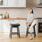 Counter Height Bar Stools Set of 2, 24 Inch Barstools for Kitchen Counter, Kitchen Stools with Bonded Leather Saddle Seats & Heavy Duty Metal Legs, Easy Assembly, All Black