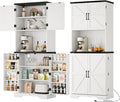 Cozy Castle 74" Farmhouse Pantry Cabinet with Charging Station, Tall Kitchen Storage Hutch Cabinet Coffee Bar Workstation, Sideboard Buffet Cupboard for Dining Room Living Room Furniture, White