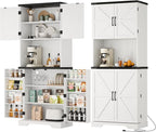 Cozy Castle 74" Farmhouse Pantry Cabinet with Charging Station, Tall Kitchen Storage Hutch Cabinet Coffee Bar Workstation, Sideboard Buffet Cupboard for Dining Room Living Room Furniture, White