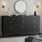 SUNWAVE Fluted 9 Drawer Dresser for Bedroom, 59.1" Wide Modern Large Dresser with Round Corner, Wood Drawer TV Stand for Living Room