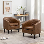 KINWELL 29" W Faux Leather Barrel Chairs Set of 2, Modern PU Upholstered Tufted Club Chairs with Nailhead Trim, Small Armchairs Accent Chairs for Living Room Bedroom Apartment Lounge Nursery, Coffee