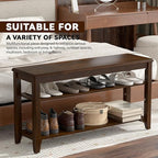 Shoe Bench Storage Rubberwood, Entryway Bench with 3-Tiers Height Adjustable, Shoe Rack Front Door Entrance Organizer for Hallway Living Room, Mudrooms, Walnut,39.4"