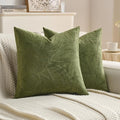 FUTEI Moss Green Velvet Throw Pillow Covers 20x20 Inch Set of 2,Soft Embossed Leaf-Relief Textured Cushion Cases,Natural Home Decor for Couch Living Room