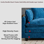 Aoowow Modular Sectional 3 Seater Cloud Sofa Couch for Living Room,Roomy Cloud Sofas with Deep Seat,Modern Chenille 3 Seat Sofas,Fluffy Cloud Couches for Bedroom,Apartment,Office (Blue, 3 Seater)