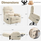 Power Lift Recliners Chairs for Elderly Adults Lay Flat Recliner with Heat & Massage, Wireless Charging Device, USB Ports, Cup Holder, Lumbar Pillow, 400Lbs (Velvet Fibric,Beige)