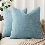 Foindtower Pack of 2 Textured Chenille Throw Decorative Pillow Covers Square Accent Solid Cushion Cover Neutral Farmhouse Pillow Case for Couch Sofa Bedroom Living Room 20x20 Inch,Light Blue