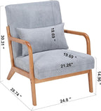 Accent Chairs, Mid-Century Modern Chair with Pillow, Armchair with Solid Wood, Reading Relaxing Leisure Chair for Living Room（Light Grey）