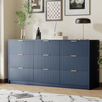 Blue Dresser for Bedroom, Modern Dresser with 9 Drawers and Smooth Slides, Wide Chest of Drawers with Golden Handles for Bedroom, Living Room, Closet, 15.7" D x 63" W x 31.5" H