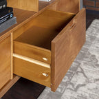Walker Edison 3-Drawer Mid Century Modern Wood TV Stand for TV's up to 65" Flat Screen Cabinet Door Living Room Storage Entertainment Center, 58 Inch, Caramel