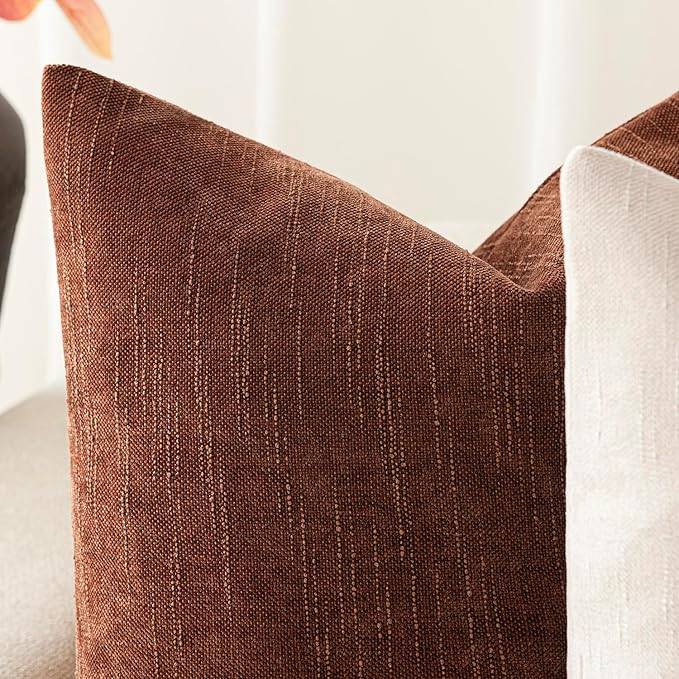 Foindtower Pack of 2 Soft Textured Chenille Throw Decorative Pillow Covers Square Accent Solid Cushion Cover Cozy Neutral Farmhouse Pillow Case for Couch Sofa Bedroom Living Room 20x20 Inch,Red Taupe