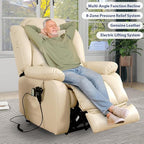 MAEVIS Large Genuine Leather Power Lift Recliner Chair, Dual Motor Recliner for Elderly,Extended Footrest and Lumbar Pillow for Tall Man,with Heat and Massage, USB and Type-C Ports(Beige)